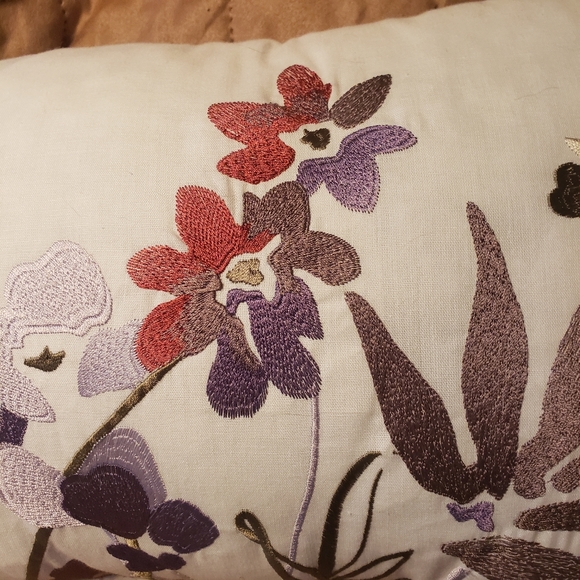 Embroidered Floral Rectangular Pillow Off White Rust Lavender Gray - Picture 2 of 5